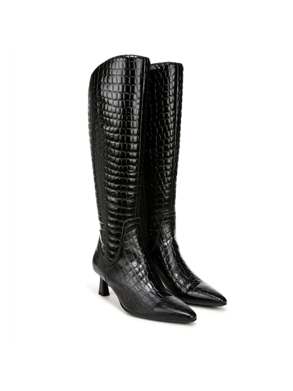 Naturalizer Black Croc-Embossed Knee-High Pointed Toe Boots